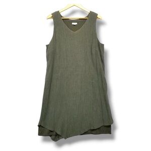 J. Jill Pure Jill Lagenlook Tank Dress XL Dark Olive Green Gauze Jersey layered